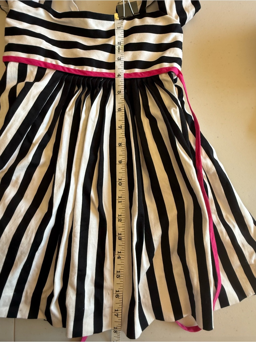 Helena Black & White Striped Off-Shoulder Dress with Pink Waistband - Picture 5 of 6